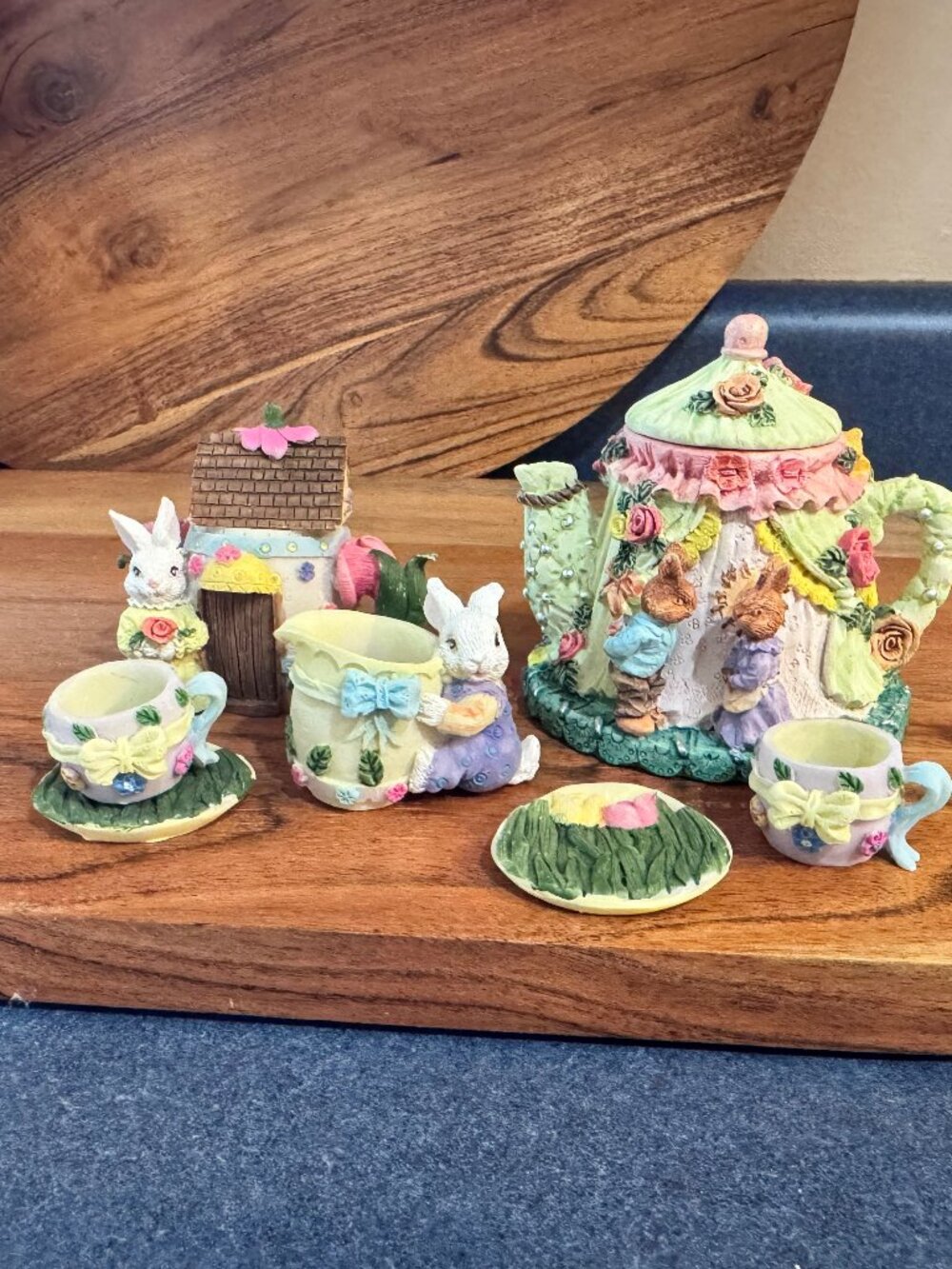 Miniature Easter Bunny Tea Party Figurine Set